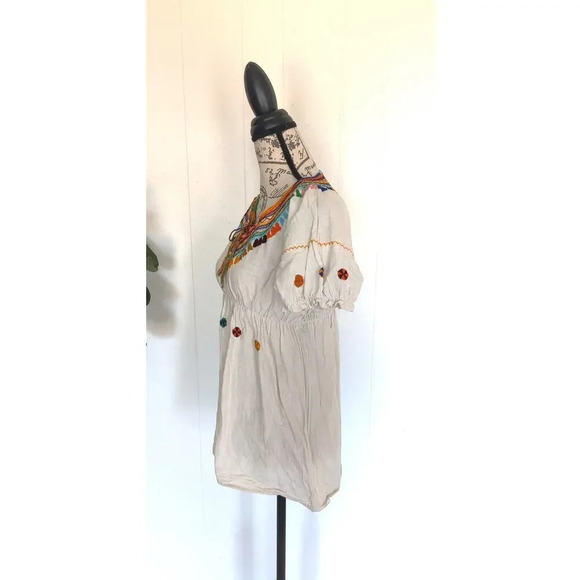 Mexican Tunic Top embroidered Blouse Handmade Hippie Boho One Size (S-L) - Picture 3 of 7